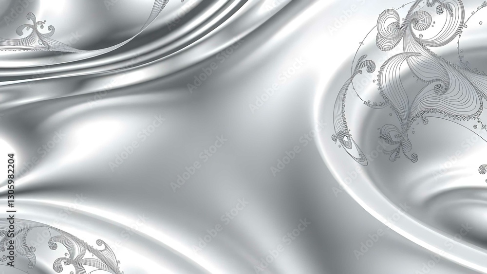 Poster silver waves flow elegantly, creating abstract patterns that shine with harmony, intricate details, 