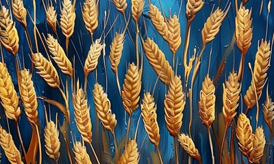 wheat field painting blue background textured paint plaster molding 