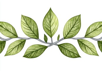 Fototapeta premium Green Leaves Branch Illustration Botanical Watercolor Nature Design Element
