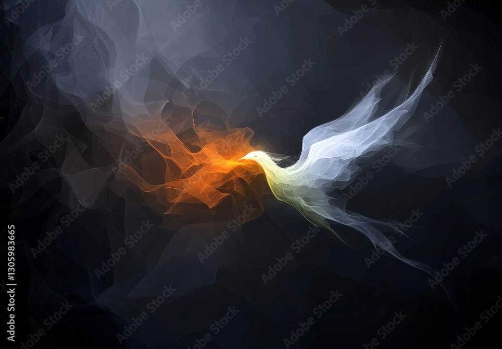 Poster abstract representation of a mythical creature with vibrant colors and dynamic movement against a da