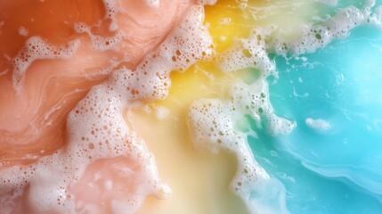 Fototapeta premium Colorful soapy water swirls, close-up view
