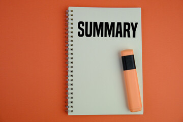 SUMMARY written on torn red paper with pencils and clips, business