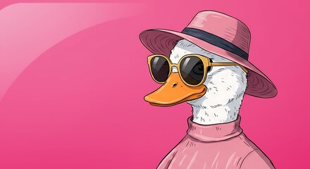 Illustration of Duck with Sunglasses - Stylish coolness, confident expression - Online profile or humorous greeting card.
