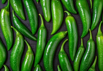 Vibrant Green Jalapeno Peppers on Dark Background