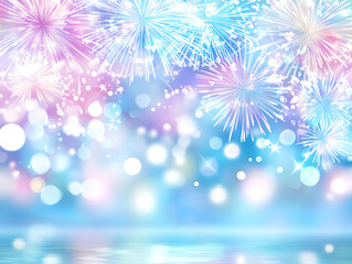 Celebratory fireworks display night sky digital art vibrant colors aerial view festive atmosphere