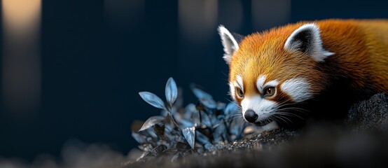 Obraz premium Close-up of a Red Panda Curiously Observing its Surroundings in a Natural Habitat Setting