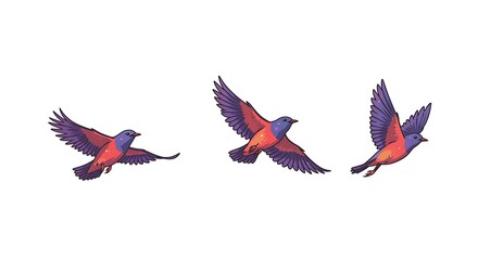 Obraz premium Illustration of vibrant birds in flight - feeling of freedom - children's book illustration