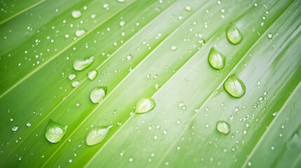 Naklejka premium Rainy day nature scene close-up of dew drops on green leaves tranquil environment macro photography