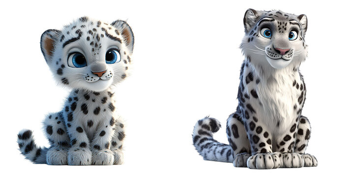 Snow leopard isolated on transparent background.