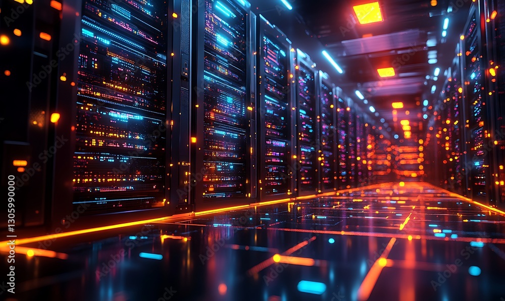 Poster Futuristic image of quantum computing applications in finance for stock use.