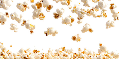Flying delicious popcorn cut out, on white or transparent background