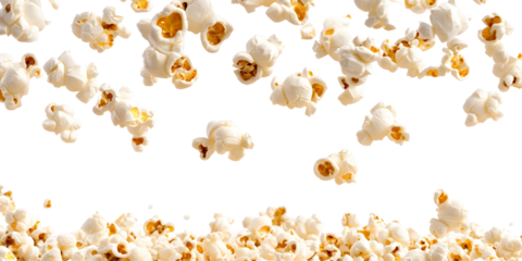 Flying delicious popcorn cut out, on white or transparent background