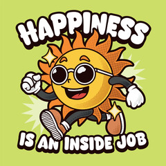 Sun character retro cartoon vector illustration