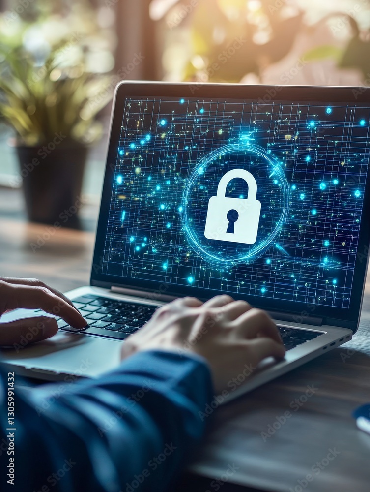Poster secure data protection concept with lock symbol on laptop screen