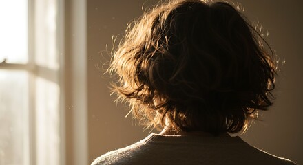 Person's back view with sunlit tousled hair - solitude and contemplation - suitable for blog post.