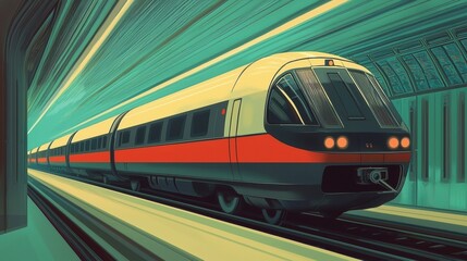 Fototapeta premium Illustration of a modern high speed train in a subway station. Concept of transportation, travel, and urban life.