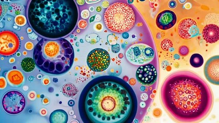 Abstract colorful cells, vibrant microscopic world, possible use in science or education - Powered by Adobe