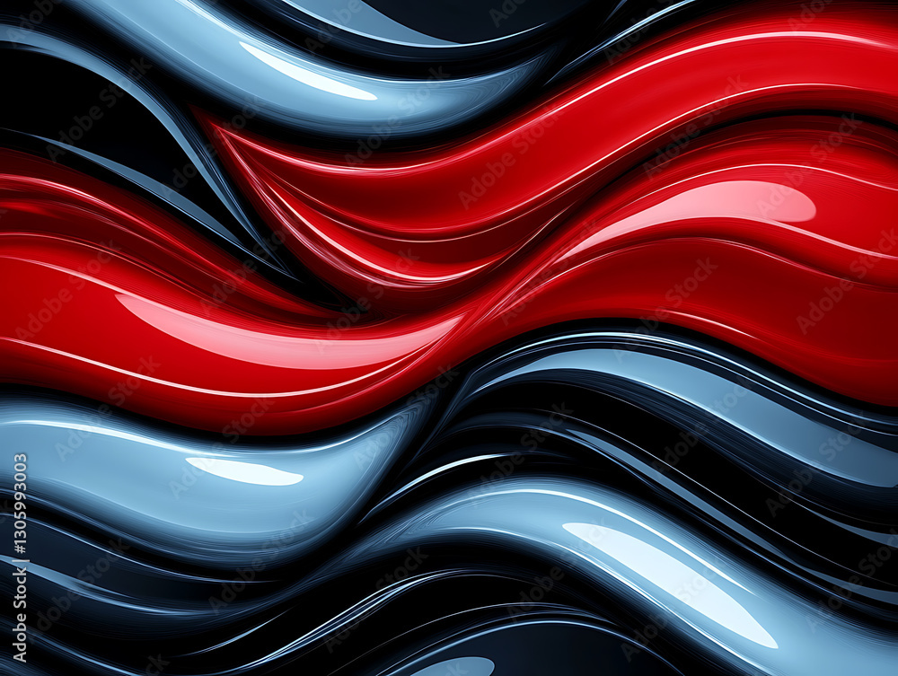 Poster dynamic flowing waves of red and black abstract art digital creation modern design environment