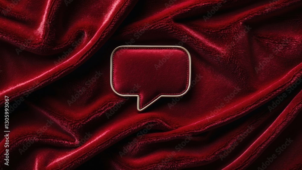Poster elegant red satin fabric draped beautifully with a subtle sparkle, featuring an empty speech bubble 