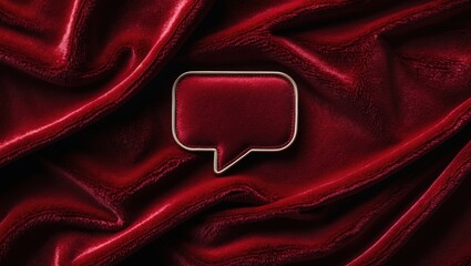 Elegant red satin fabric draped beautifully with a subtle sparkle, featuring an empty speech bubble design that invites conversation