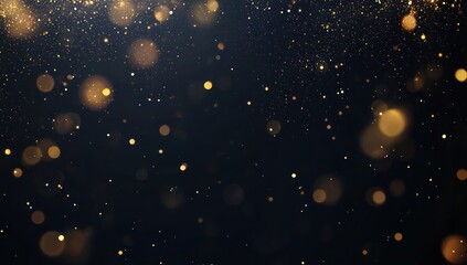 Shimmering light effects and golden bokeh particles enhance a black background.