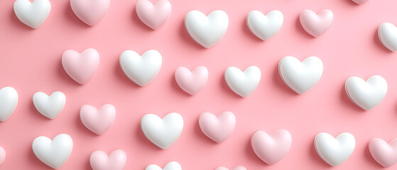 Celebrating love with heart-shaped decorations studio photography pink background aesthetic romantic concept