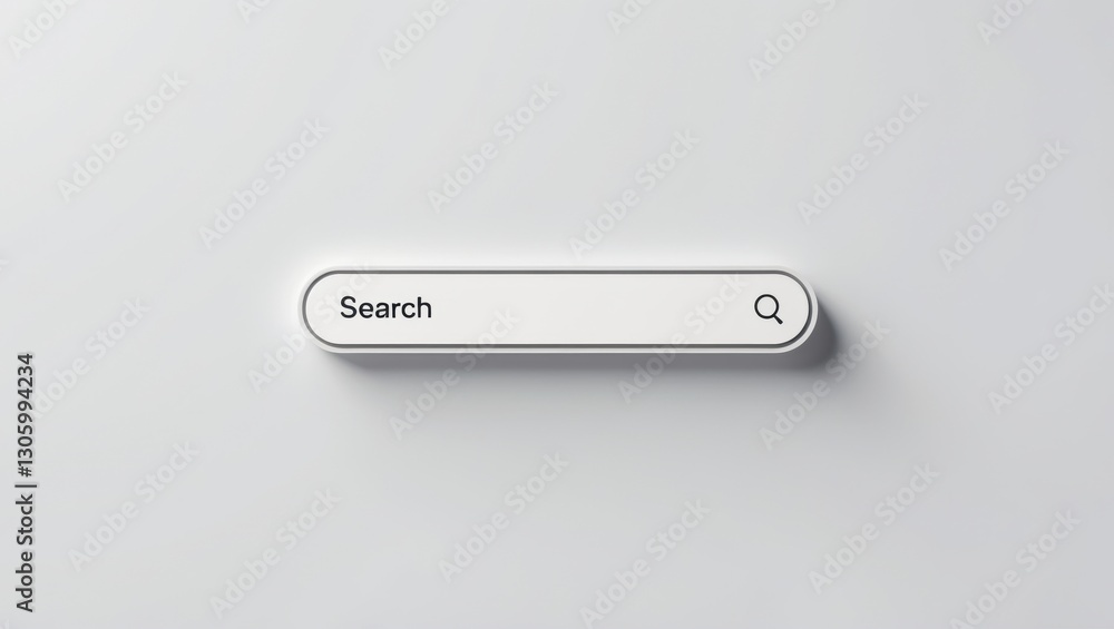 Poster minimalist search bar element on a clean, white background with soft shadows. ideal for digital desi