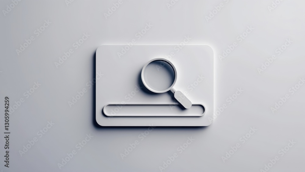 Poster a minimalist, white magnifying glass icon on a smooth light background representing search and inqui