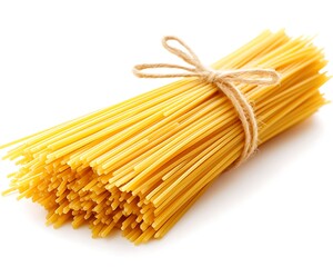 Bundle of dry spaghetti tied with twine.