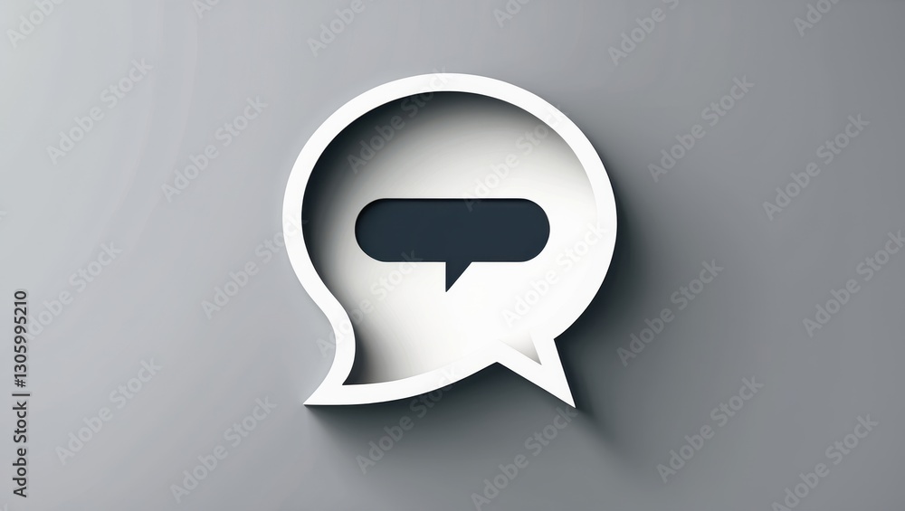 Poster three-dimensional speech bubble icon casting a shadow on a minimalistic grey background, representin