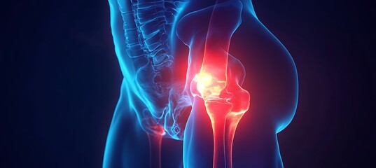 Naklejka premium Hip bone cancer or tumor, one side pain. 3d illustration,