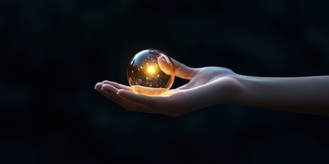 A serene image of a hand gently holding a luminous orb, evoking feelings of wonder and enlightenment, symbolizing hope, dreams, and the quest for knowledge and inspiration.