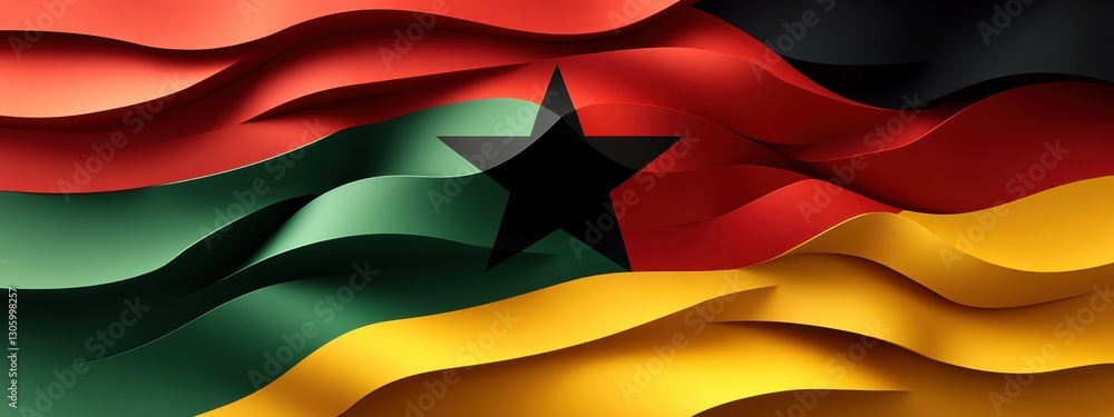 Poster vibrant representation of the ghanaian flag with wavy texture and rich colors creating a captivating