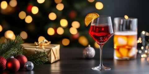 A beautifully arranged glass of refreshing holiday-themed beverages, designed to evoke the warm spirit of Christmas and create a festive ambiance for celebrations with loved ones.