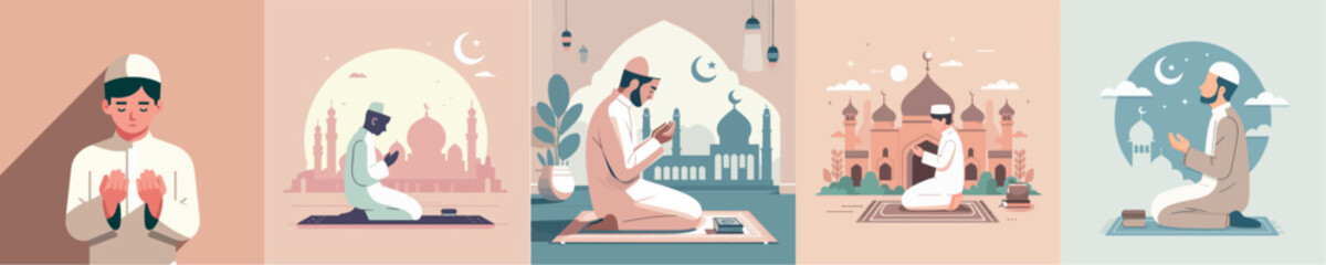 Vector image of Muslim man praying