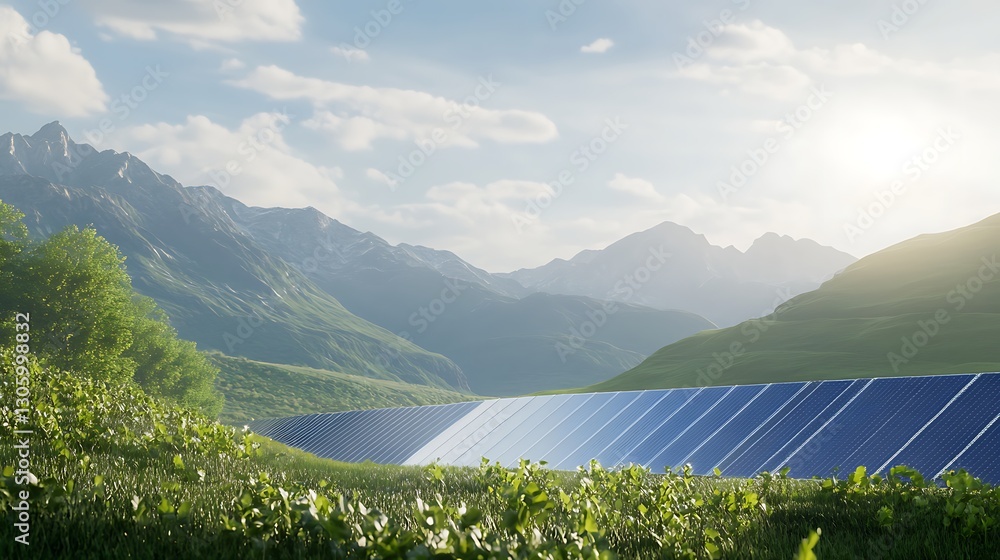 Poster image depicting a blend of renewable energy concepts with nature, showcasing futuristic design eleme