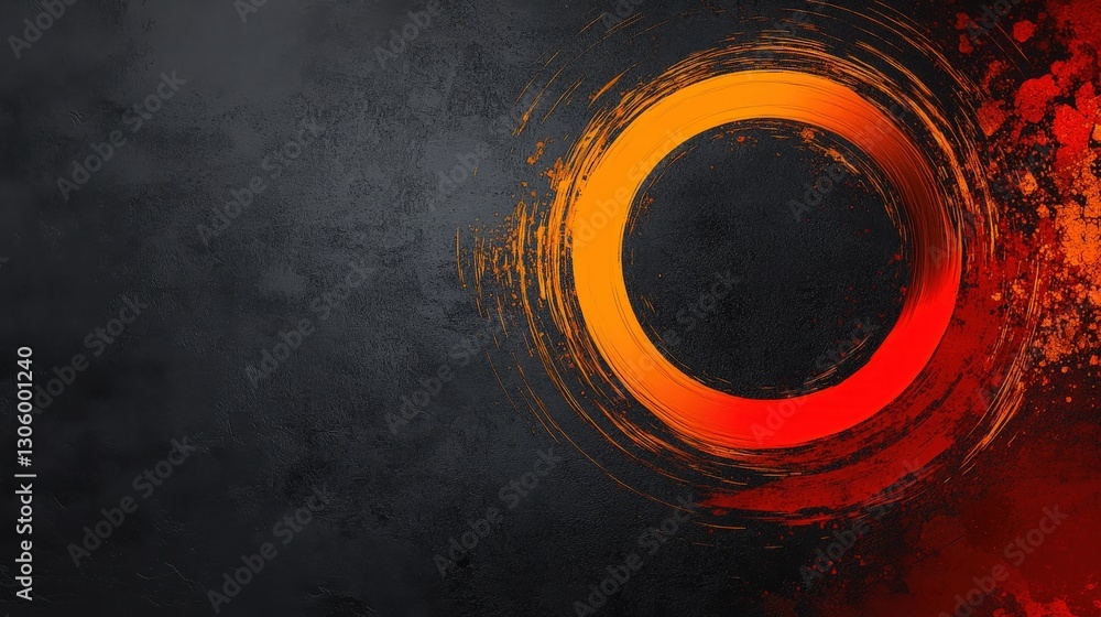 Poster dynamic abstract circle in orange and red against dark background