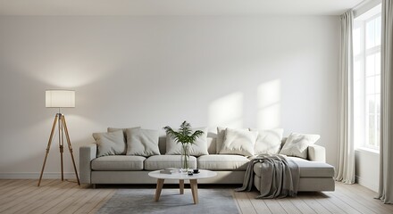Bright Living Room Interior - Calm and Relaxation - Interior Design Stock Photography.