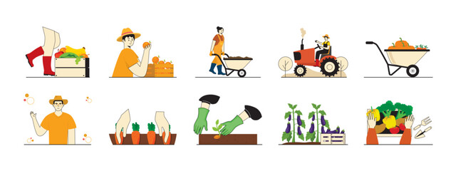 Farm set illustrations. Flat vector illustration concept.