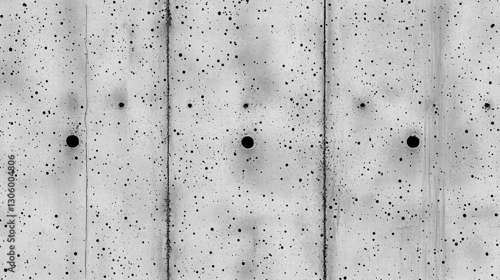 Poster a textured monochrome background featuring vertical lines, scattered dots, and distinct black circul