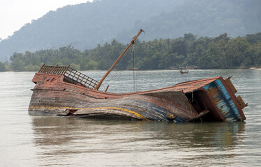Wreck of an old wooden ship off the coast