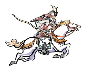 疾走する馬と馬上の侍-カラー