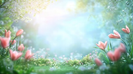 Beautiful background template made of Spring flowers.