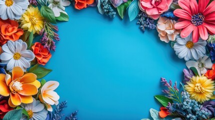 Fototapeta premium Beautiful background template made of Spring flowers.