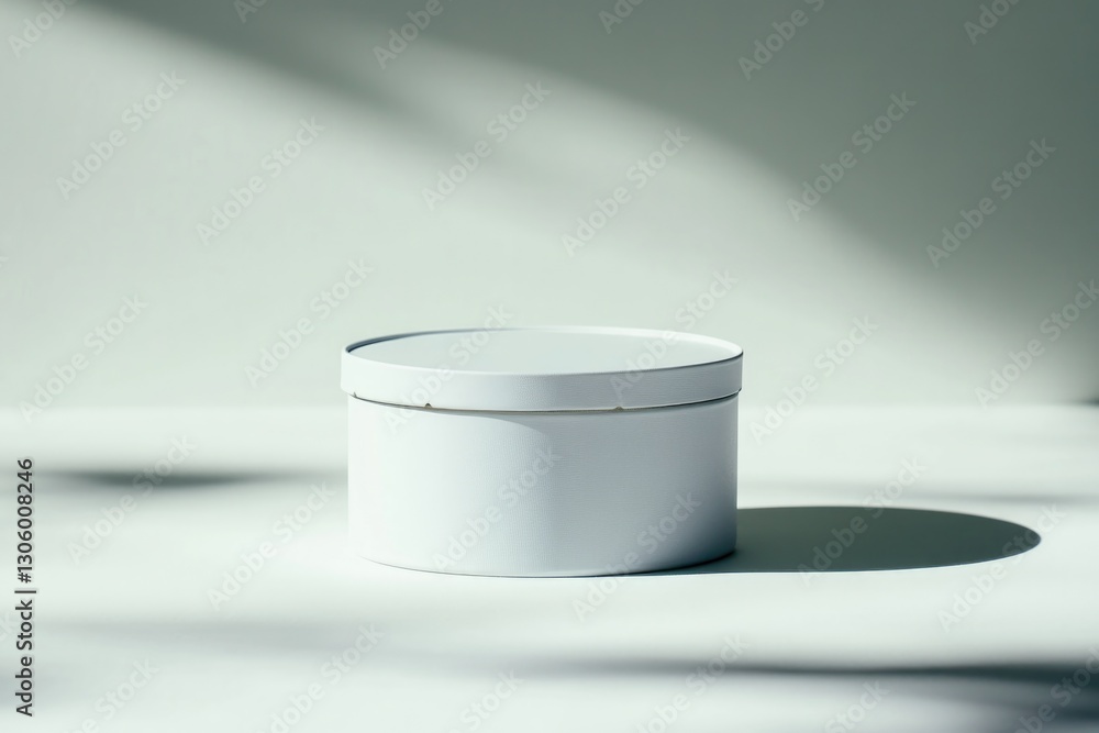 Poster professional depiction of round tin box with removable lid isolated on bright white background with 