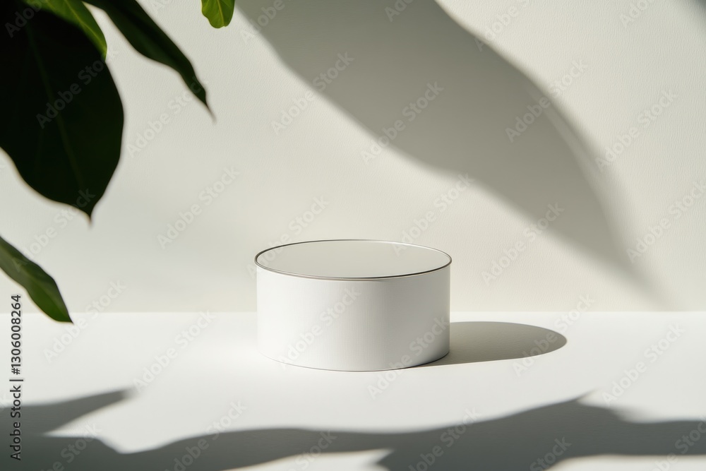 Poster professional depiction of round tin box with removable lid isolated on bright white background with 