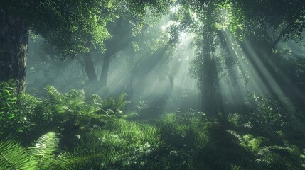 Obraz premium Mystical Forest Clearing with Morning Mist