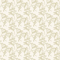Seamless Pattern Checkered Vintage Brown Earth Tone Natural Flower. Gingham Retro Wildflower Illustration. Rustic Patchwork Hand drawn Floral Garden Background.
