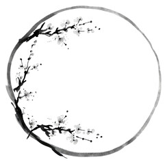 PNG Stroke outline chinese plum frame drawing circle sketch.