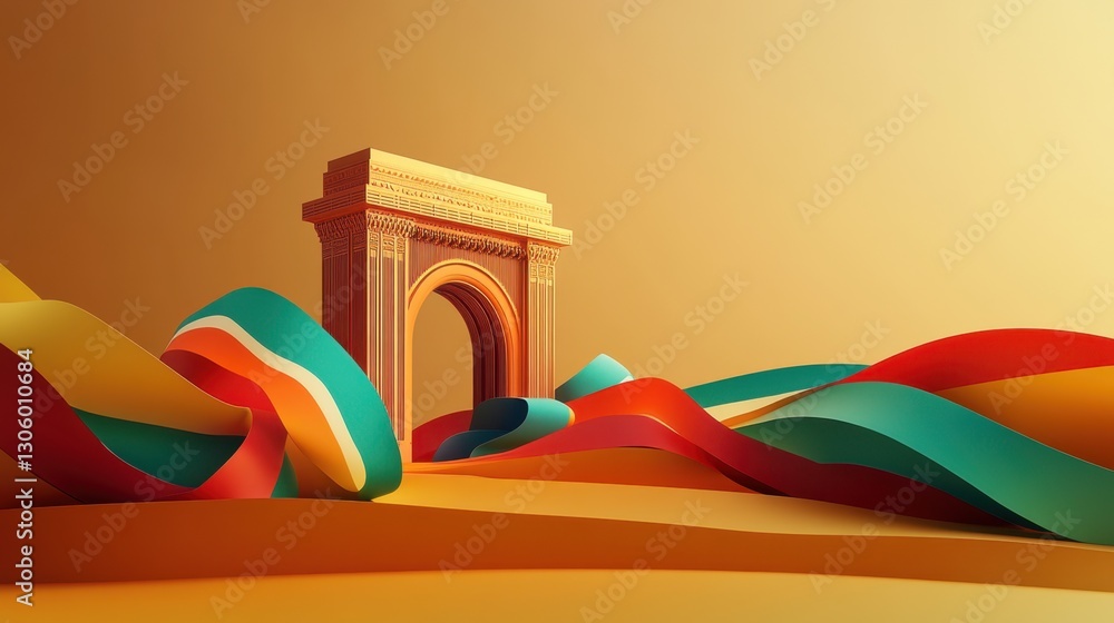 Aufkleber vibrant abstract art with an arch structure surrounded by colorful waves of curved lines